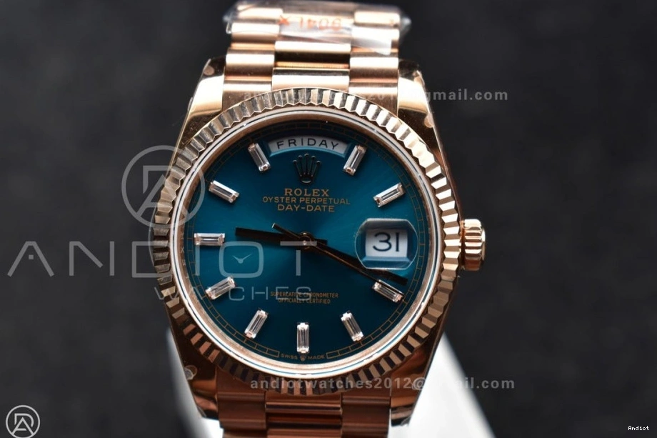 with 36 Stick Diamond Steel RG Bracelet President vr3255 Dial Best 904L QF DayDate (Gain Weight) on V5 Edition Blue 0223